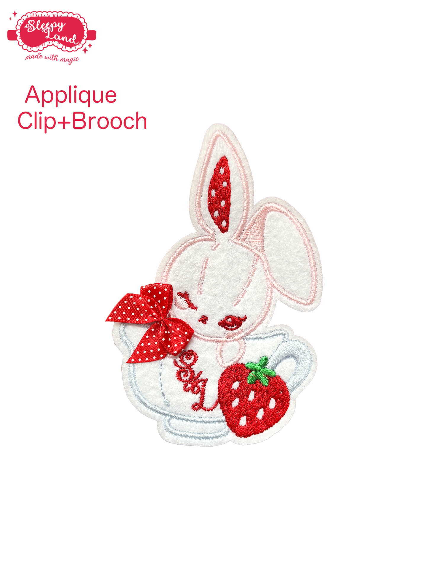 preorder | sugar bunnies teacup applique clip+brooch | delivery in June 2025